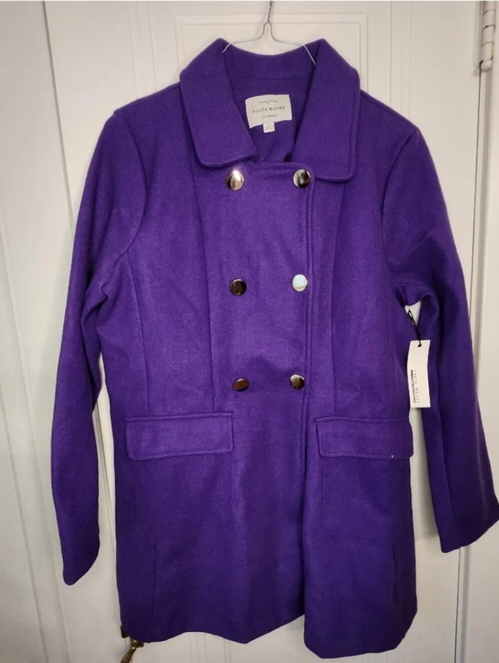 Haute Monde Purple Fleece peacoat Size L NWT